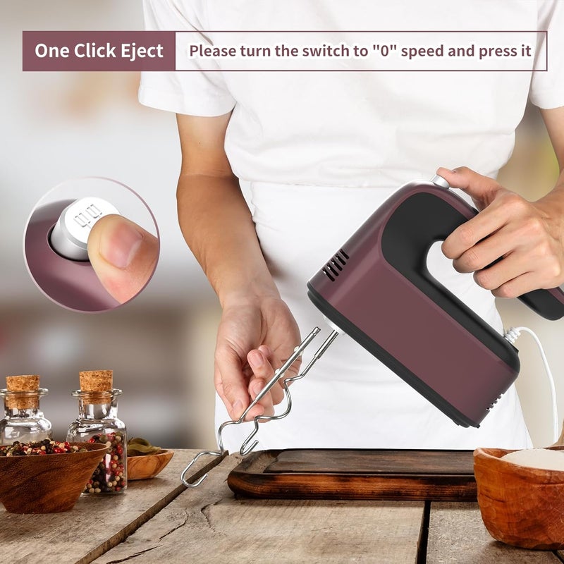 Yomelo 9-Speed Digital Hand Mixer Electric, 400W Powerful DC Motor, Hand Mixer Electric Handheld with Snap-On Storage Case, 5 Stainless Steel Accessories, Beaters, Dough Hooks, Whisk(Grape Purple) - Image 5